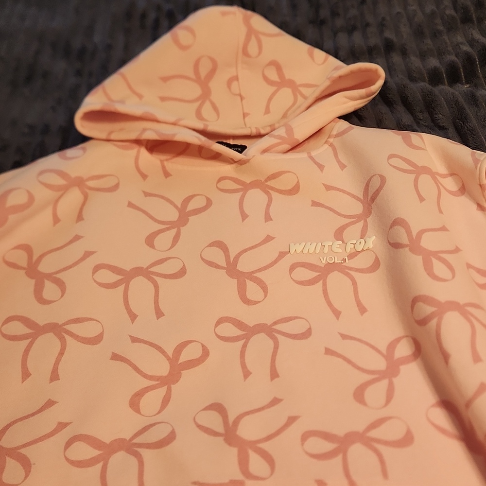 White Fox Pink Posy Bow Hoodie.
